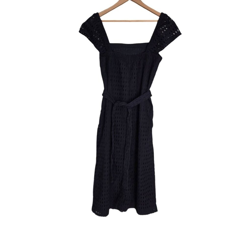 Women's - Ann Taylor Navy Blue Eyelet Midi Dress, Size 14 - Picture 8 of 10